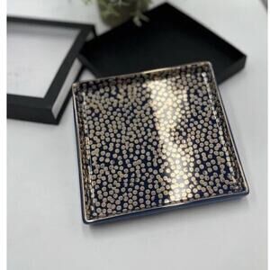 J. crew‎ Jewelry Tray Plate Holder Blue with Gold Polka Dots 6x6"